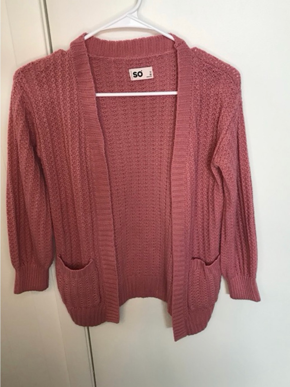 SO Rose Pink Open-Front Pocket Cardigan Sweater